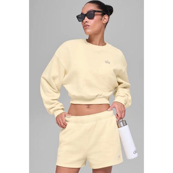 Alo Sweaters - Alo Accolade Cropped Crewneck Pullover Candlelight Yellow NWT XS